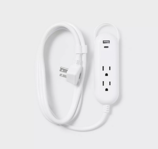 Slim Indoor Extension Cord with Dual USB Ports and Integrated Hanging Loop