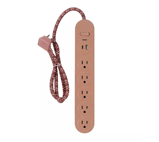 Compact 5-Outlet Surge Protector Strip with Built-In USB Charging and Integrated On/Off Switch