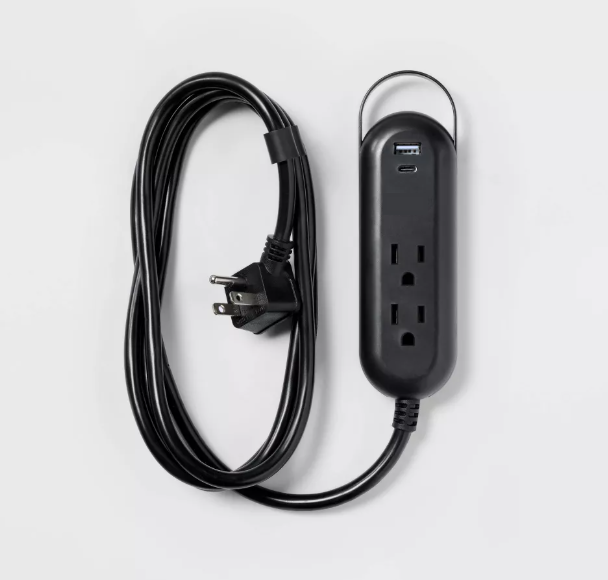 Slim Indoor Extension Cord with Dual USB Ports and Integrated Hanging Loop
