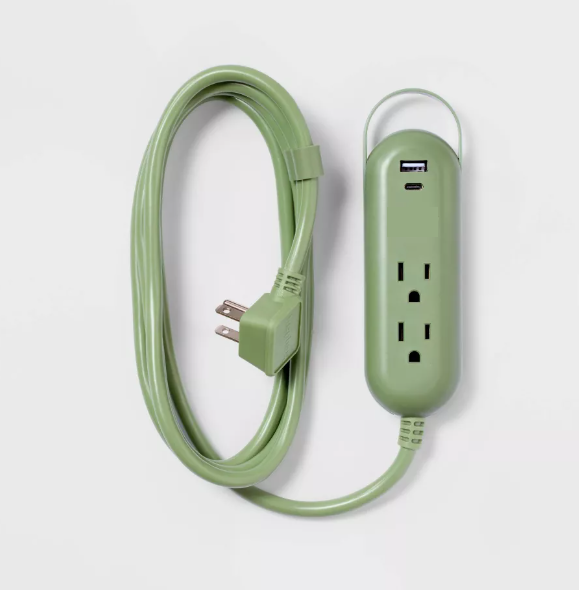 Slim Indoor Extension Cord with Dual USB Ports and Integrated Hanging Loop