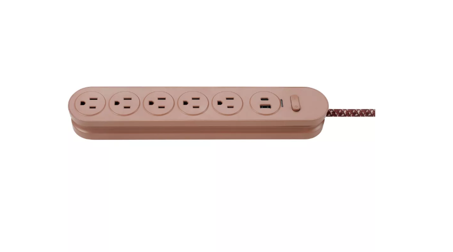 Compact 5-Outlet Surge Protector Strip with Built-In USB Charging and Integrated On/Off Switch